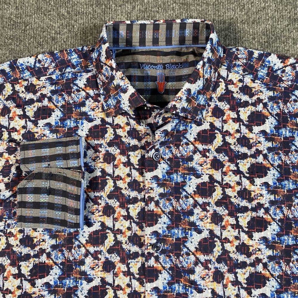 Visconti Black Mens LT Abstract Geometric Button Shirt Big & Tall Designer